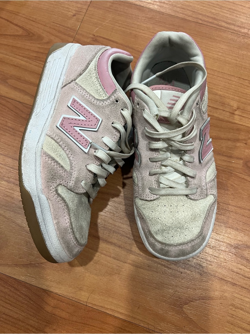 New Balance Women's Pink and Cream Suede Sneakers